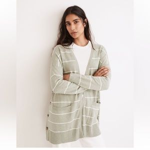 Striped Marlton Side-Button Cardigan Sweater in Frosted Sage